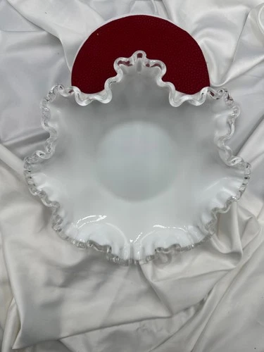 Vtg FENTON Milk Glass w/ Clear Crest Candy Bowl. See pics.Mint condition.