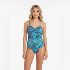 NEW Submarine Boutique 1pc Girls Turquoise Snake Print Swimsuit sz 10 lk 7/8