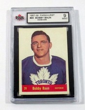 1957-58 Parkhurst Hockey Bobby Baun RC #20 Toronto Maple Leafs KSA 9