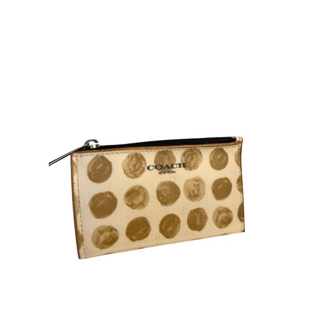 COACH Dot Pattern Slim Flat Pouch Beige Gold Exce… - image 2