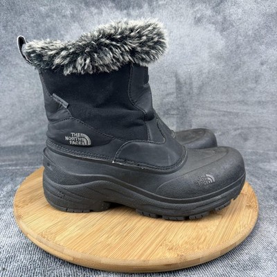 The North Face Snow Boots Boys Size 6 Black Fur Trim Lined Insulated Winter Zip