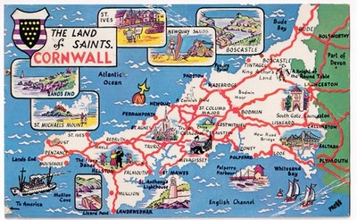 Cornwall Das Land der Heiligen Bildkarte Postkarte Plastichrom 50er Jahre verschickt