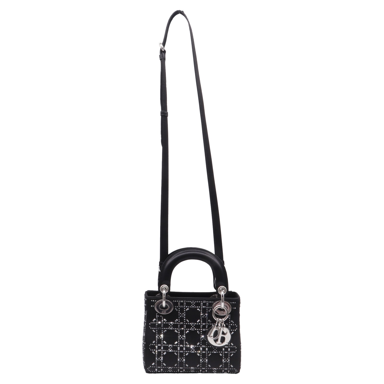 Dior Mini Lady Dior Strass Cannage Bag In  Satin Women Black S