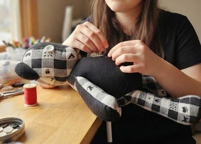 Large Memory Bear Black White Buffalo Plaid Red Cross Paw. Super cute! Handmade