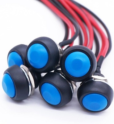 6Pcs Blue  Push Button Switch 12mm 1/2 Mounting Hole 12mm-Blue-Momentary
