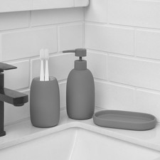 Ceramic Stoneware Bath Accessories 3-Pc Se Soap Pump Dispenser, Tumbler Tray
