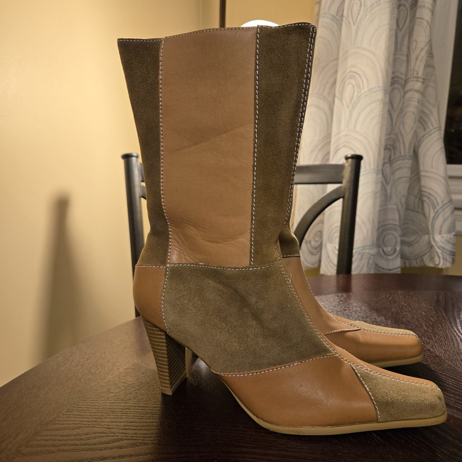 Vintage Y2K, Massimo, Patchwork, Suede And Leather Heeled Boots Size 10