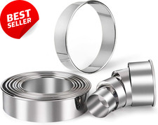 11pc Round Cookie Biscuit Cutter Set, Stainless Steel Baking Rings, Gift Box