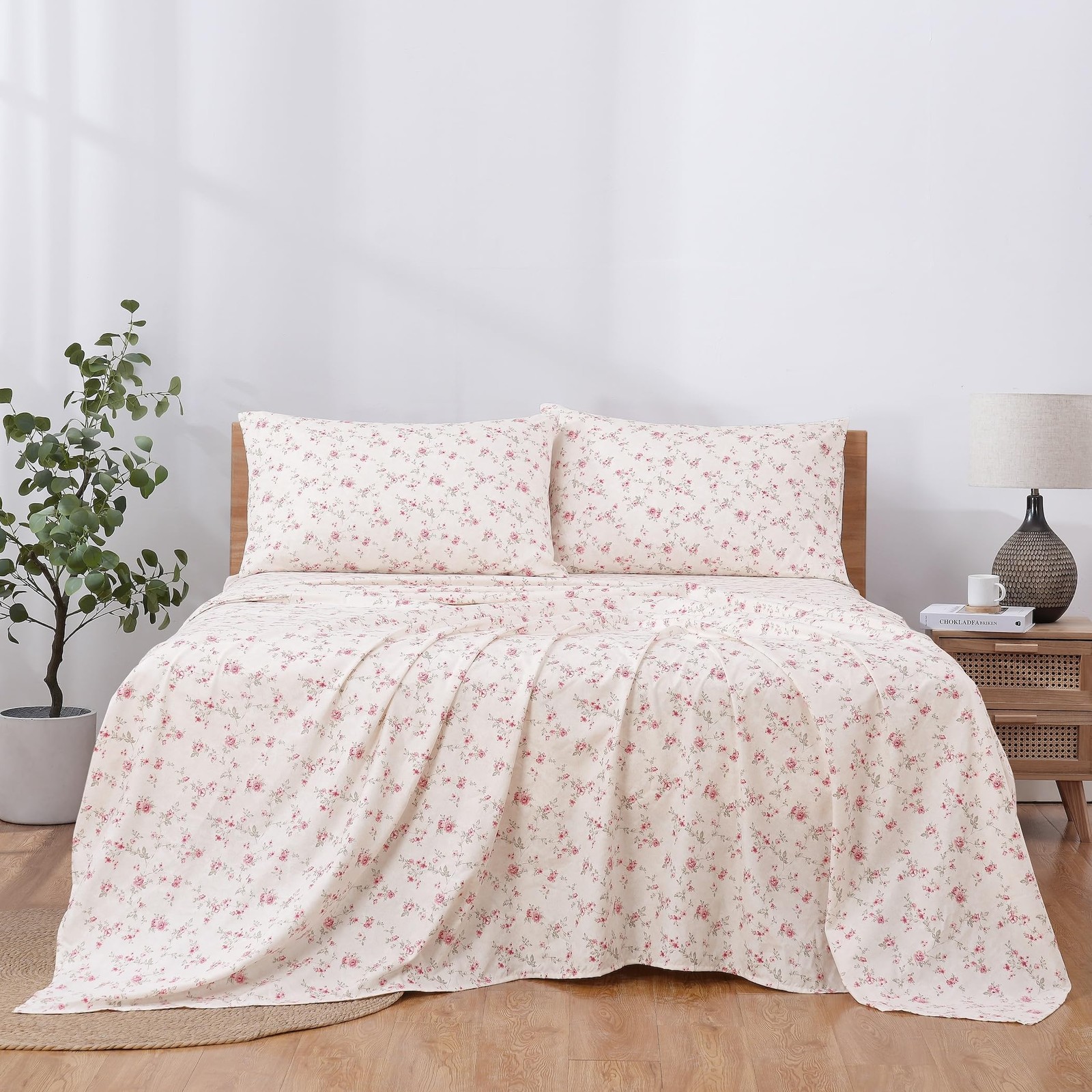 Kitchen Queen Floral Rose Microfiber Queen Bed Linen Set Soft Breathable Comfort