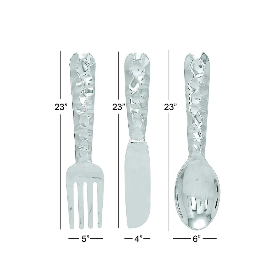 26169 Cubiertos Decoración Pared - Juego de 3 Utensilios Aluminio Plata Mediano Foto 4 de 4