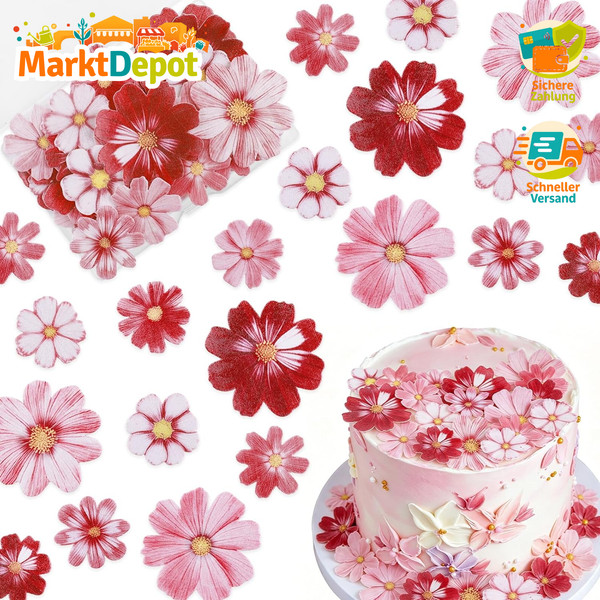Essbare Blumen FüR Torte 65 StüCk Rosa Tortendeko Cake Topper Geburtstag-image
