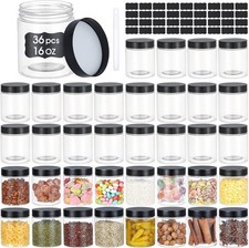 36PCS16OZ Plastic Jars with Screw On Lids Labels Refillable Empty Round Containe