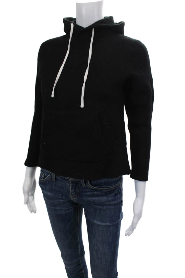 Sudadera con capucha Allsaints para mujer de algodón texturizado manga larga con cordón negra talla L Foto 2 de 4