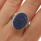 925 Sterling Silver Vintage Real Druzy Ornate Floral Ring Size 10.25