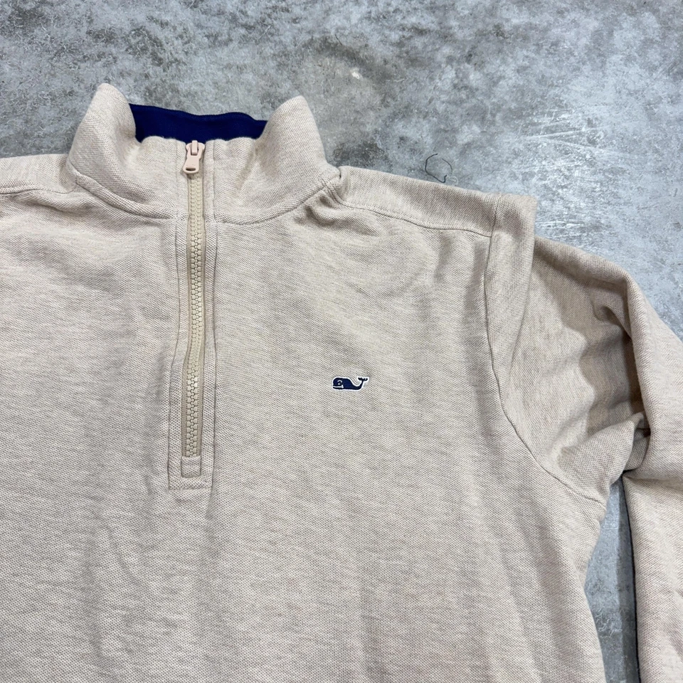Suéter Vineyard Vines Para Hombre Pequeño Beige 1/4 Cremallera Pullover Algodón Logo de Ballena Foto 2 de 4