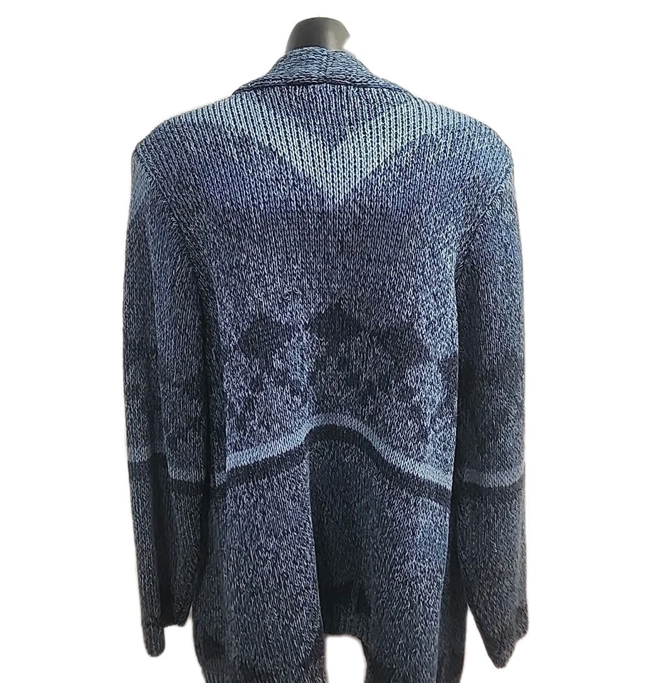 Cardigã suéter Orvis azul algodão tamanho XL asteca frente aberta robusta camisa de malha - Imagem 4 de 4