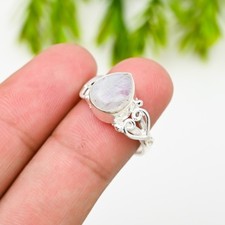 Rainbow Moonstone Gemstone 925 Sterling Silver Ring Handmade Jewelry Ring Gift