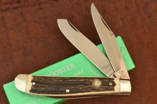 HEN & ROOSTER BERTRAM CUTLERY SOLINGEN GERMANY GENUINE STAG TRAPPER KNIFE (27809