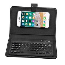 Portable Bluetooth Keyboard with Leather Case Cover with for 4.5''-6.8'' Black