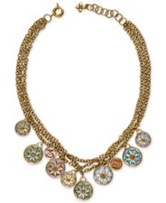 Triple Chain Charm Necklace - Colored Compass