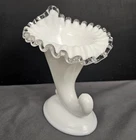 Vintage Fenton Glass Silver Crest Cornucopia Candle Holder Vase