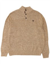 CHAPS Mens Button Neck Jumper Sweater 2XL Beige Colourblock Cotton DA11