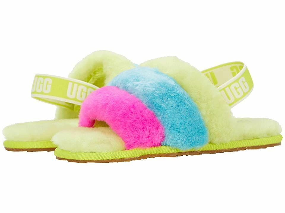 NWOB TODDLER 7 NEON RAINBOW UGG FLUFF YEAH SLIDE SHEEPSKIN SLIPPERS  1116571T