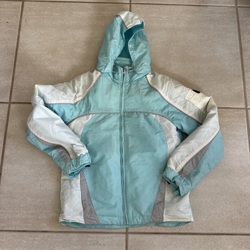 Justice Girls Blue/White Full Zip Hooded Winter Jacket Children Size 10
