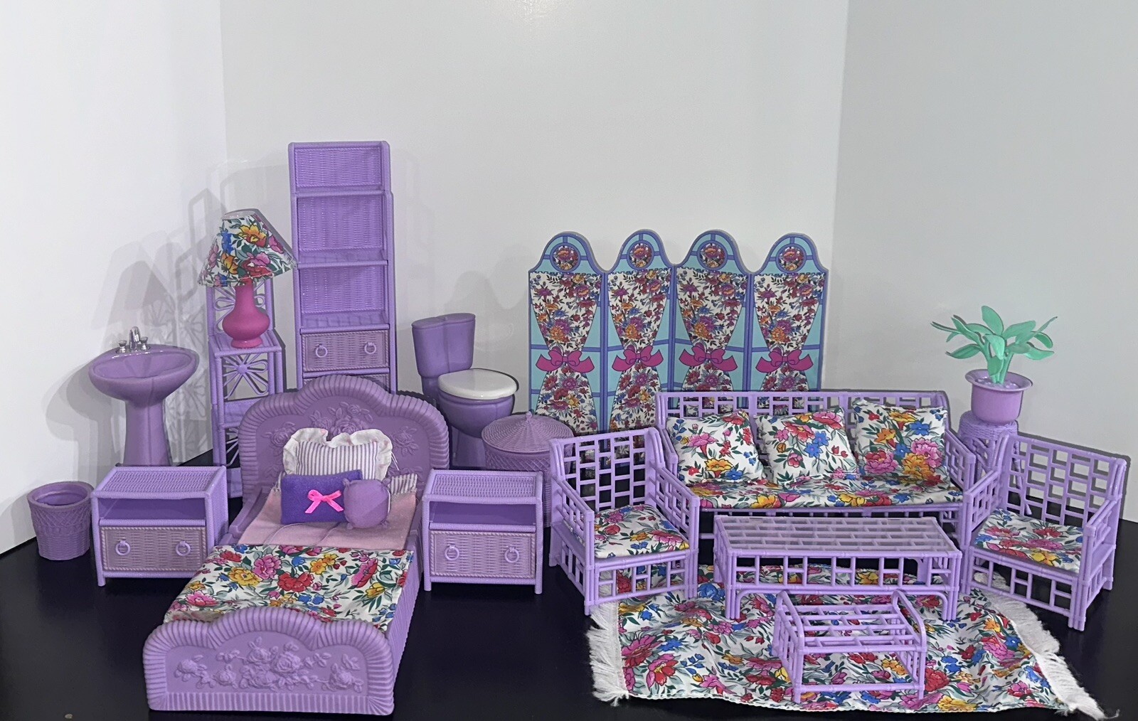 Barbie completa de muebles Beverly Hills 1985 ultra raro baño dormitorio sala de estar