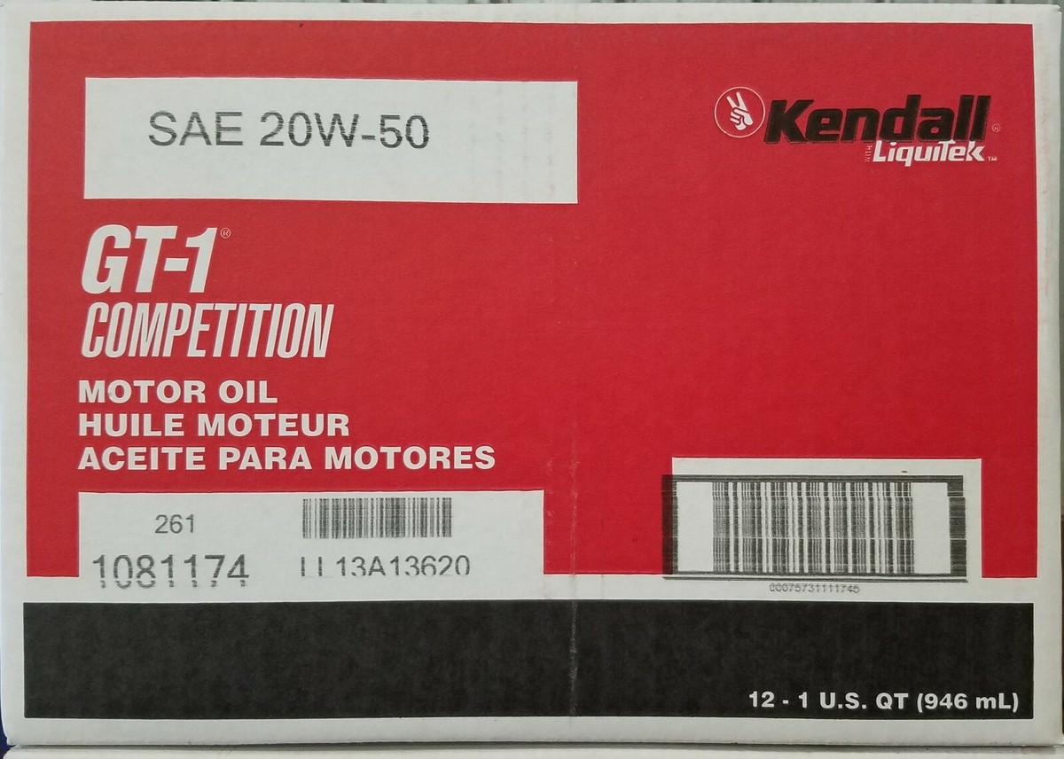 Kendall Titanium 20W50 GT-1 Competition Motor Oil; Case of 12 -1