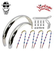 VINTAGE LOWRIDER 20" CLASSIC ADJUSTABLE CHROME FENDER W/NEON FLAT TWISTED BRACES