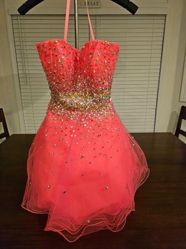 Mori Lee Morilee Hot Pink Strapless Rhinestone Prom Dress Size 6 Gorgeous