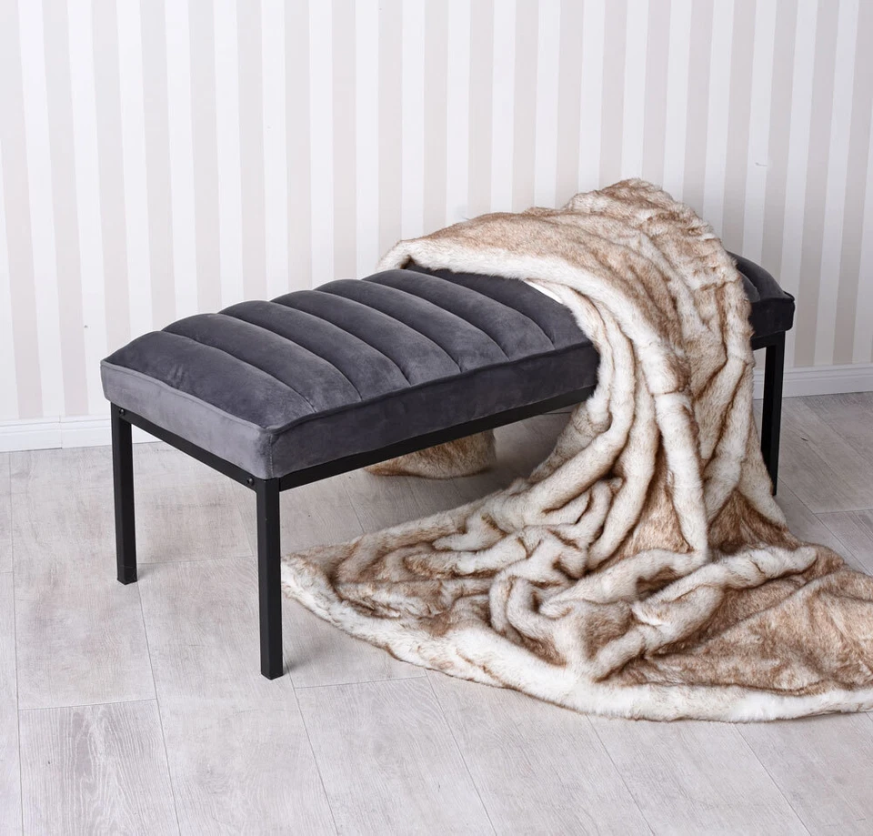 Sofabank Samt Bank Polsterbank Sitzbank Retro Schlafzimmer Hocker Vintage Möbel - Bild 2 von 4