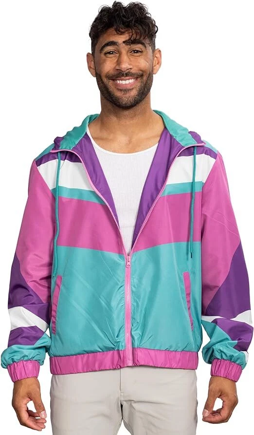 Adult Unisex Retro Windbreaker Jacket Lightweight Colorful Vintage Coat