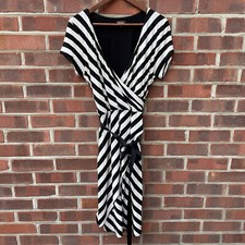 Phase Eight Belted Wrap Dress UK Size 16 White & Black Evening Party Midi