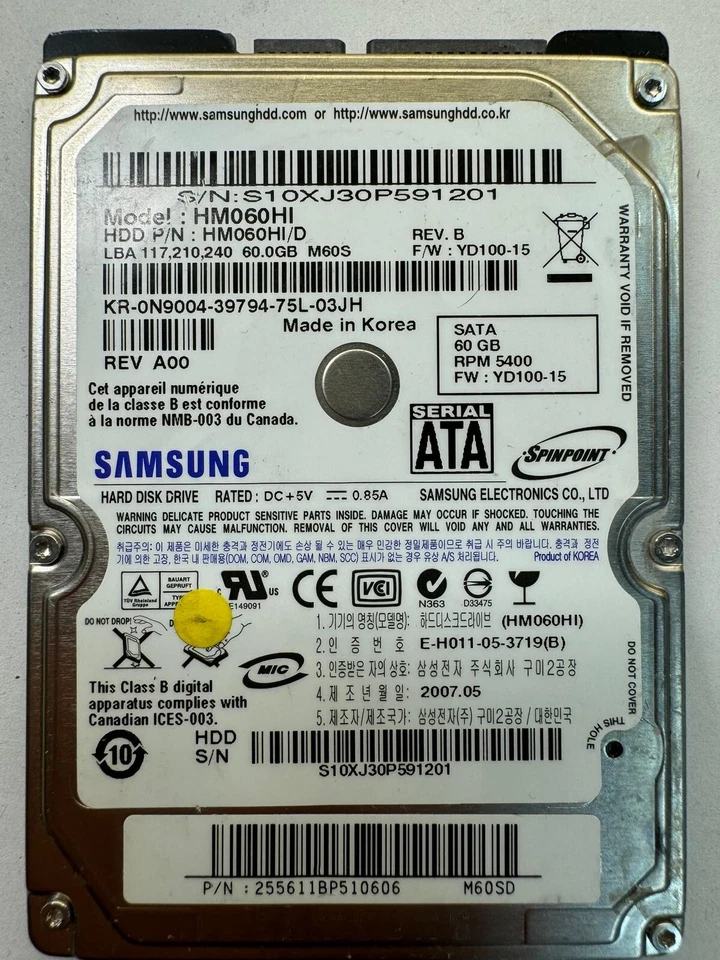 SAMSUNG HM060HI HM060HI/D 60GB 5.4K RPM 3Gb/s Cache 8MB SATA ATA 2.5" HDD - Image 3 of 4