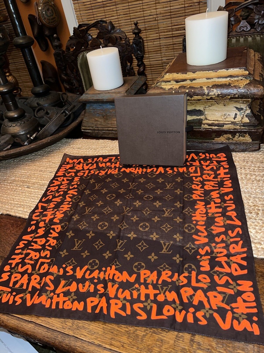 NEW LOUIS VUITTON Stephen Sprouse Graffiti 100% Cotton Scarf In ORANGE, 19”  Sq.