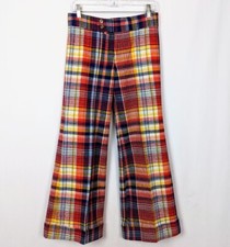 70's Vintage Garland 10 Multicolored Checkered Hi Waisted Bell Bottom Pants Wool