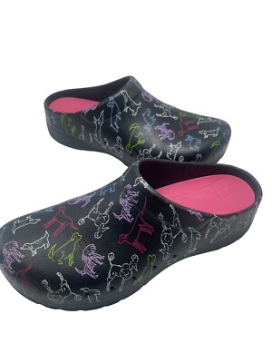 Danko Womans Black Rubber Dog Print Animal Clogs Size 43 (12.5-13)