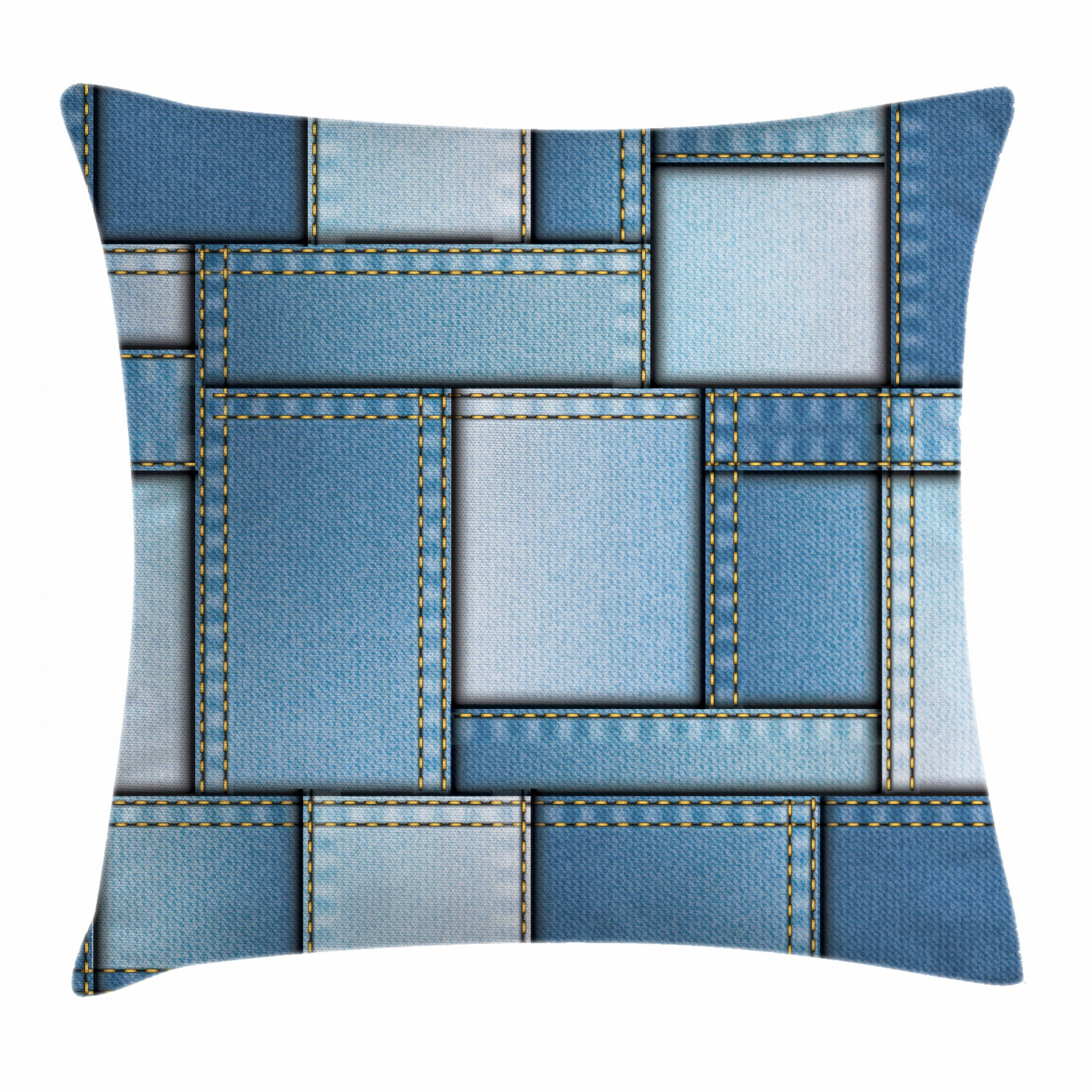 Denim Patchwork Square Pillow Cover 18 Inch Fabric Cushion Case