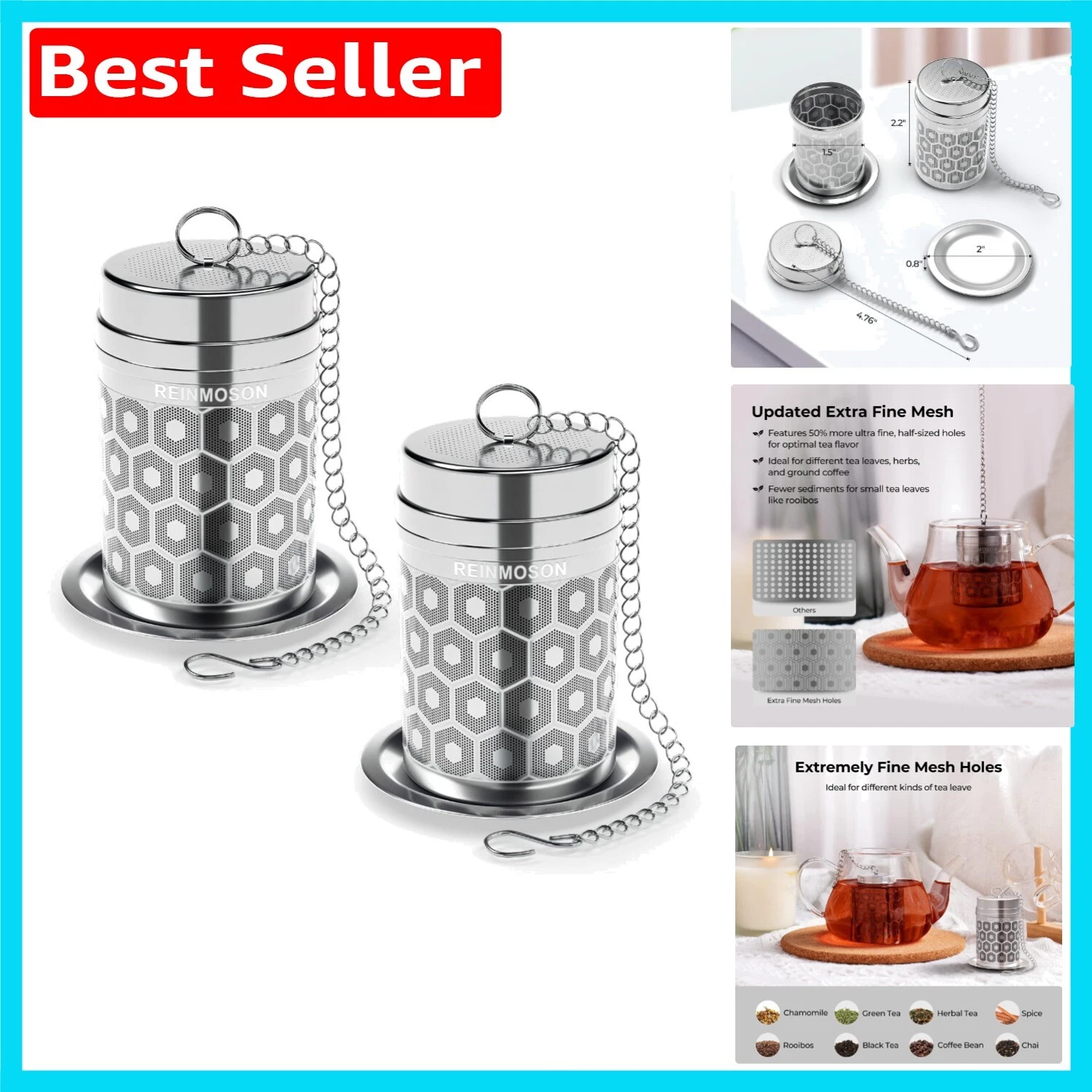 304 Stainless Steel Extra Fine Mesh Tea Infuser - 2 Pack for Ultimate Flavor