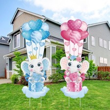 2 PCS Gender Reveal Lawn Signs Blue Pink Elephant Baby Shower Decorations