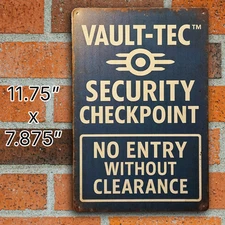 Vault-Tec Tin Sign 12"x8" Fallout Security Checkpoint – No Entry Warning
