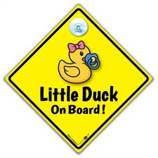 Little Duck Baby on Board Car Sign, 14 x 14 cm, Yellow Diamond Suction Cup Mount