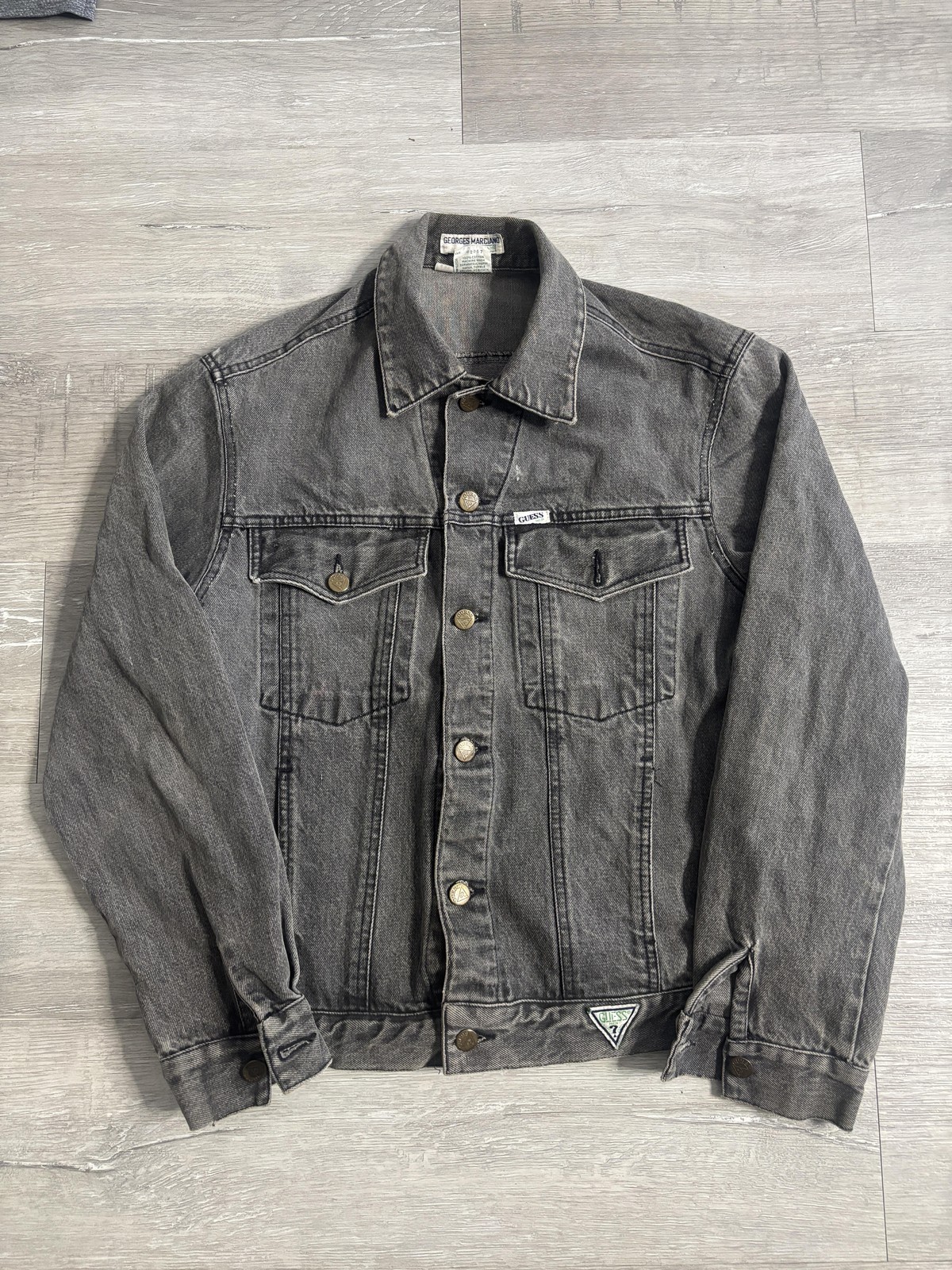 Vintage Guess Denim Jacket Mens Small Gray Washed Trucker Button Front USA 90s