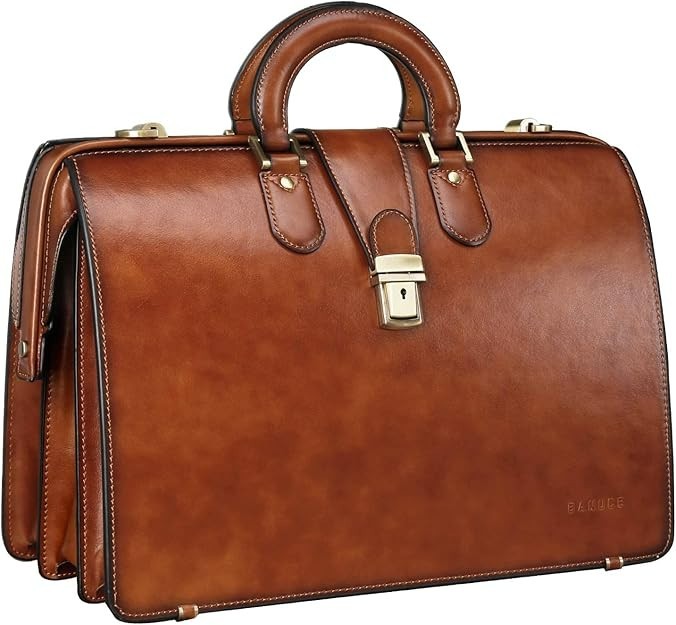 Vintage Leather Briefcase For Men With Lock 15.6 Inch Legal Lawyer Briefcase Doc