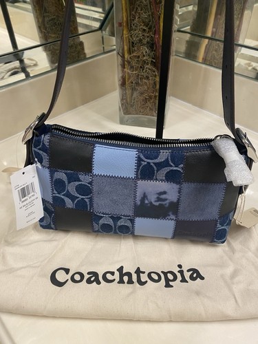 Coachtopia Blue Patchwork Small Shoulder Bag Zip Closure Detachable Strap