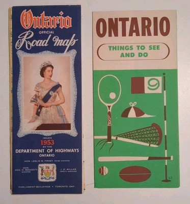 Vintage 1953 Official Provincial Ontario Canada Road Map & Things To Do Brochure
