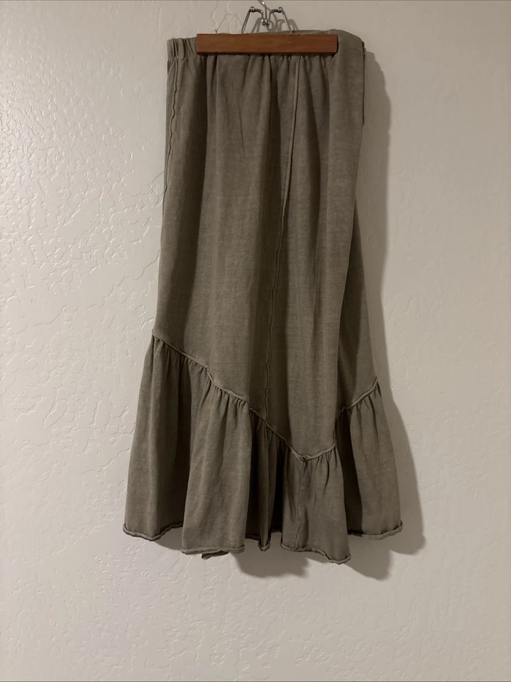 Maxi Falda Sahalie Algodón Orgánico Tejido en Niveles Volantes XS Verde Oliva Fluida Natural Foto 4 de 4