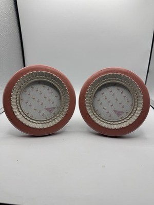 2 Round Picture Frames Pale Pink 4x4 Photo Easel Back Sheffield Home